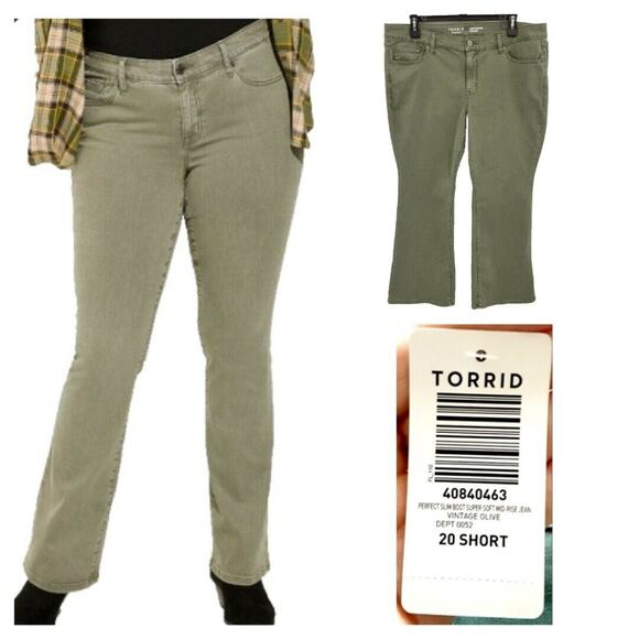 torrid Denim - NWT Torrid Perfect Slim Boot Cut Jeans 20 Short Olive Green Super Soft Stretch
